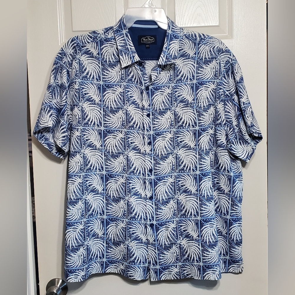 Nat Nash size XXL Men's Blue and White Patterned Shirt Pre-owned